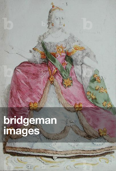 Portrait of Empress Catherine II (1729-96) the Great of Russia, late 18th century (coloured engraving)
