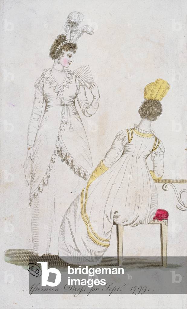 Afternoon dress for Sept 1799 (coloured engraving)