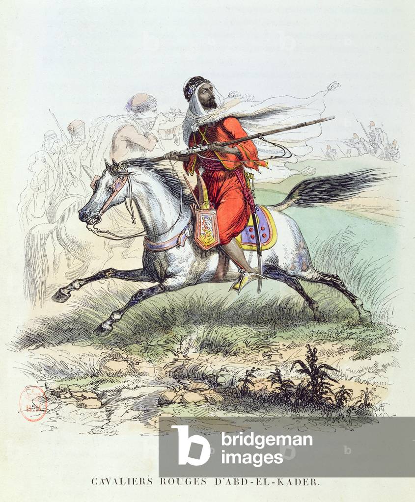 The Red Cavalry of Abd El-Kader, c.1840-45 (coloured engraving)