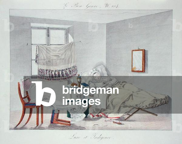 Luxury and Poverty, plate 104 from 'Le Bon Genre', early 19th century (coloured engraving)