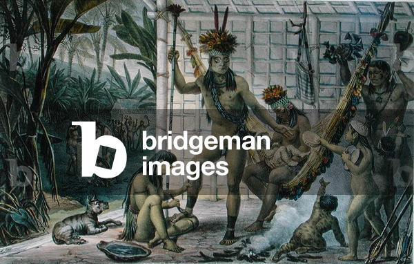 Family of a Camacan Indian Chief Preparing for a Festival, illustration from 'Voyage Pittoresque et Historique au Bresil', by Jean-Baptise Debret (1768-1848), published in Paris, 1839 (colour litho)