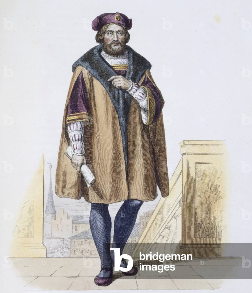 Pierre de Ronsard (1524-85) engraved by Delaistre (coloured engraving)