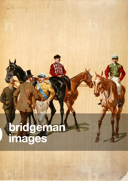 Jockeys on the racecourse, c.1875 (colour litho)