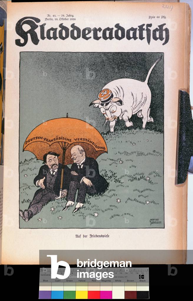 Aristide Briand (1862-1932) and Gustav Stresemann (1878-1929) illustration from 'Kladderadatsch' 1926 (colour 