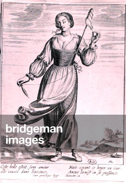 Illustration depicting a shepherdess (engraving) (b/w photo)