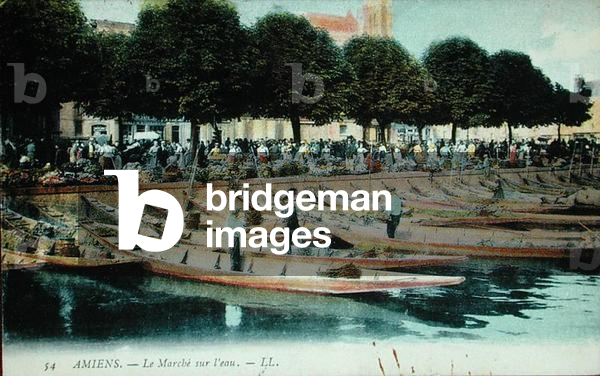 Postcard depicting the quayside market at Amiens, c.1910 (colour litho)