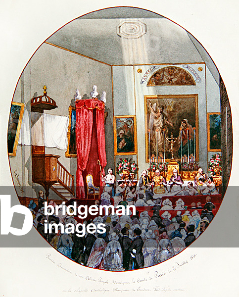 First Communion of the Comte de Paris at the French Chapel Royal of St.Louis, London, 1850 (w/c on paper)