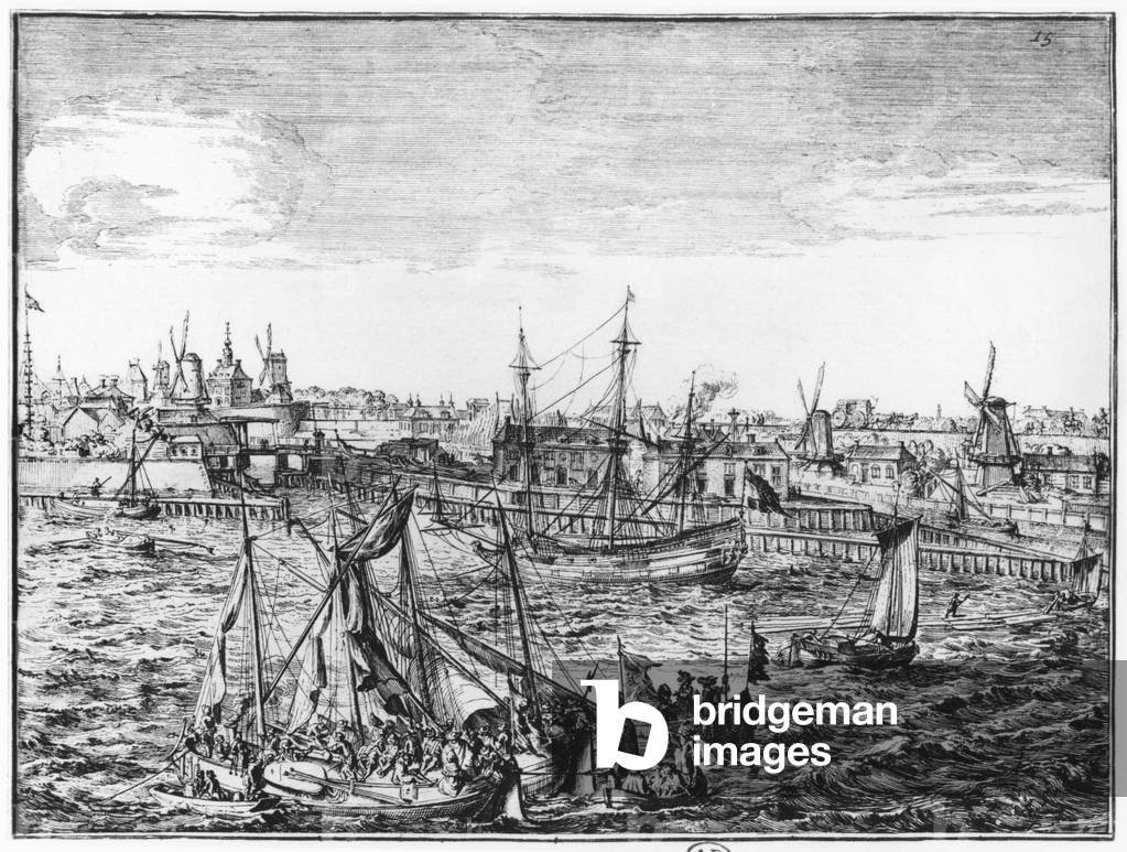 View of Rotterdam (engraving) (b/w photo)