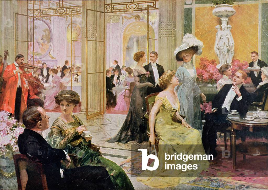 Das elegante Restaurant, 1909 (Farblitho)
