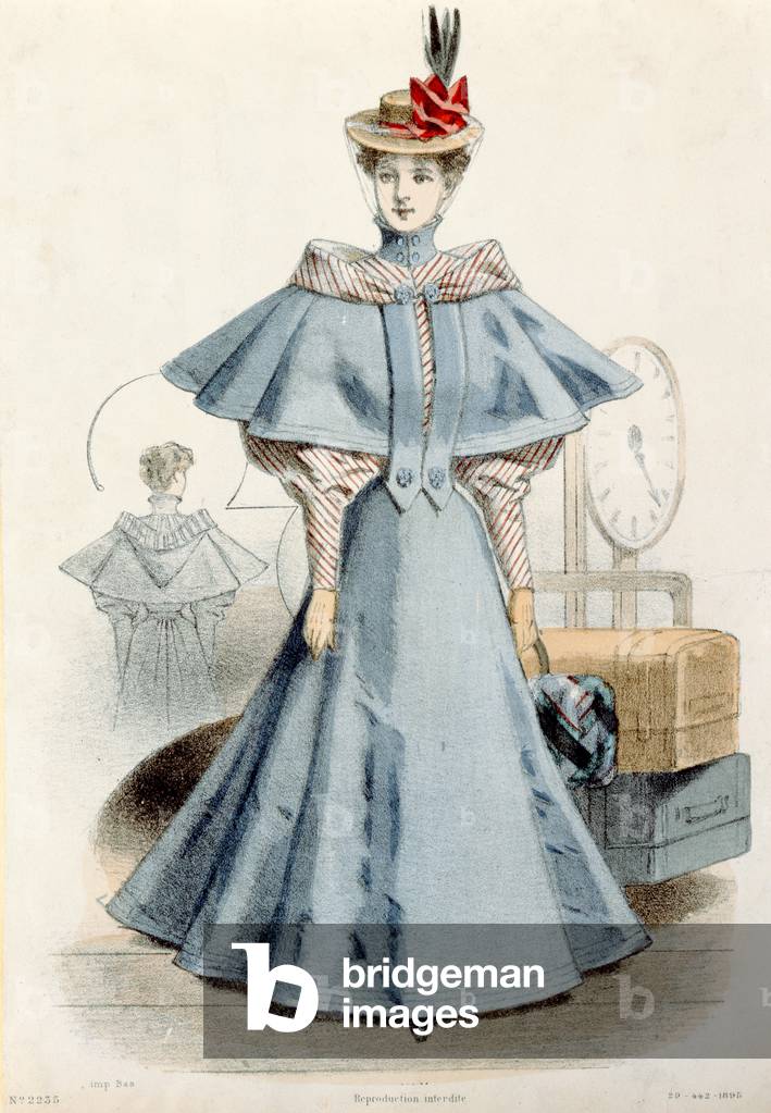 Woman in travel dress, from 'Le Coquet', 1895 (coloured engraving)