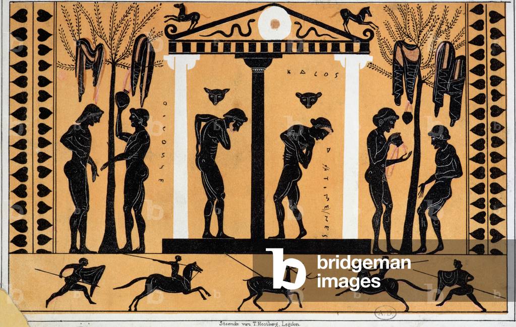 Bathing in Ancient Greece, copy from a Greek vase (colour litho)