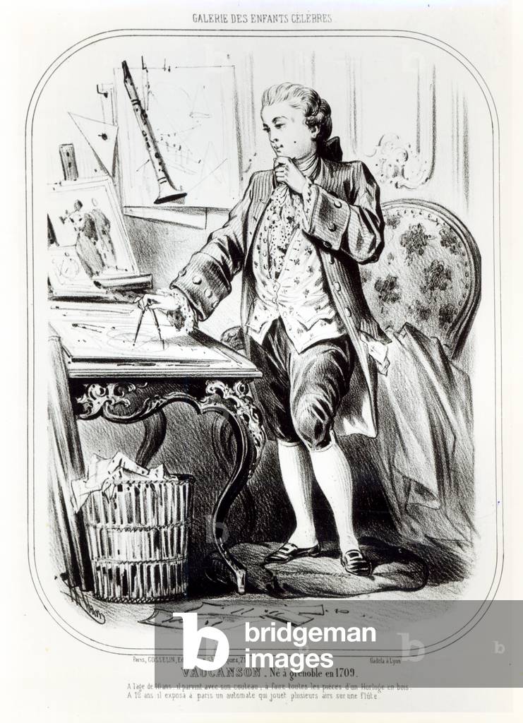 Jacques de Vaucanson as a child, illustration from 'Galerie des Enfants Celebres', c.1850 (litho) (b/w photo)