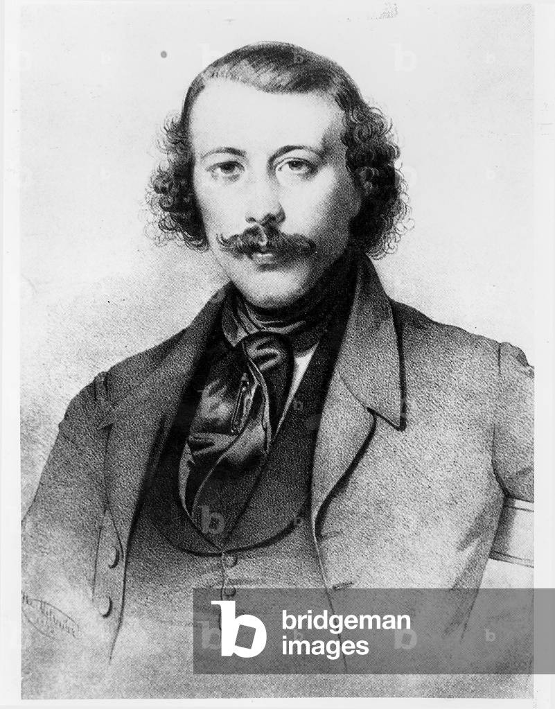 Portrait of Mikhail Aleksandrovich Bakunin (1814-76) 1843 (litho) (b/w photo)