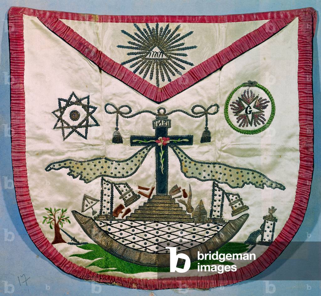 Freemason's apron with masonic and rosicrucian symbols (embroidered silk)