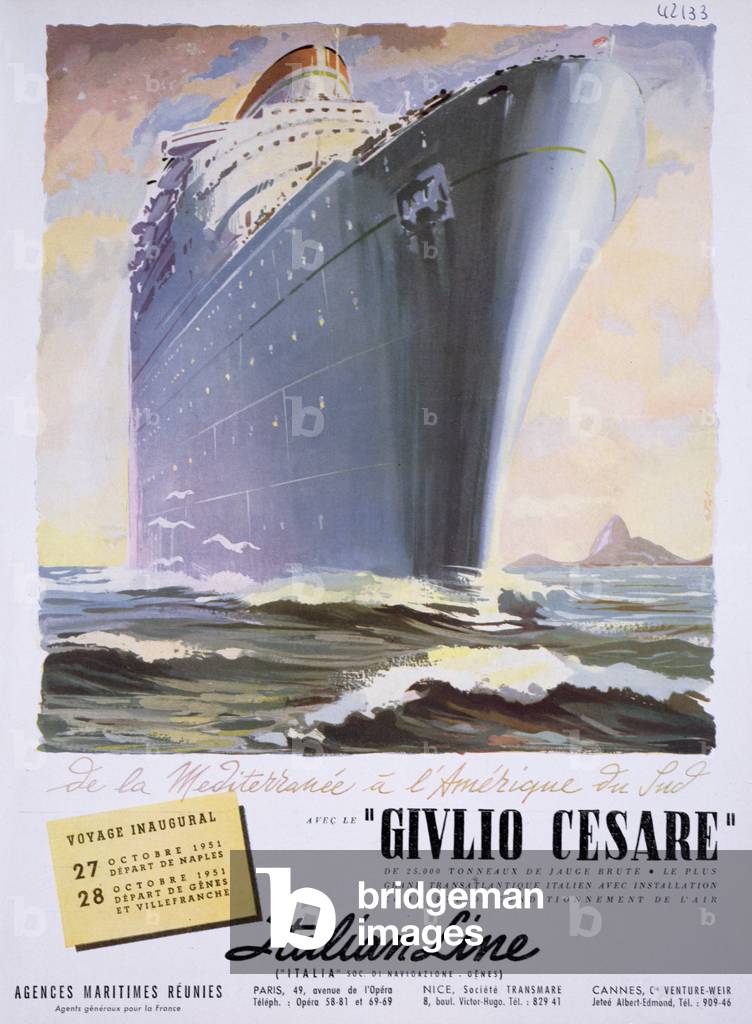 Pubblicità per il viaggio inaugurale del liner «Giulio Cesare», tratto dalla rivista «Album Figaro», 1951 (col