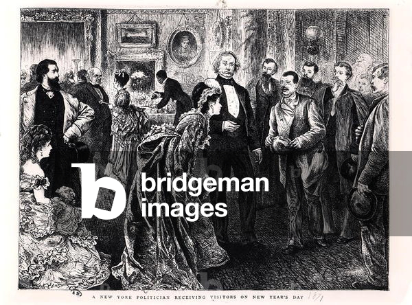 A New York Politician Receiving Visitors on New Year's Day, 1871 (engraving) (b/w photo)