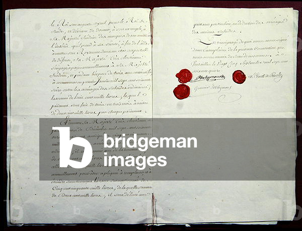 Treaty of Subsidies between France and Sweden, signed in Versailles on 25th September 1775 (ink on paper)
