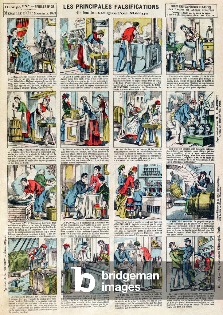'The Principal Forms of Nutritional Adulteration', c.1883 (coloured engraving)