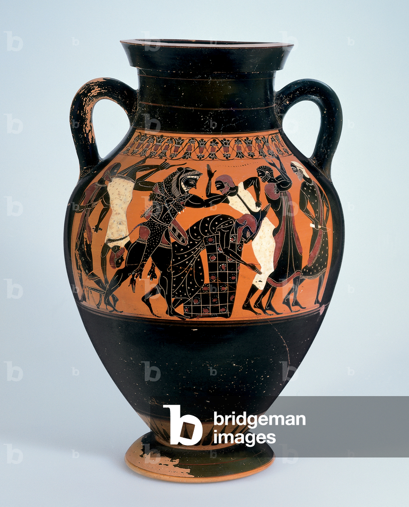 Amphora: Herakles und Busiris, um 540 v. Chr. (Steingut mit Slip-lackierter Dekoration)