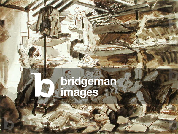 Officers' quarters aboard troopship, 1944 (w/c with pen and ink on paper)