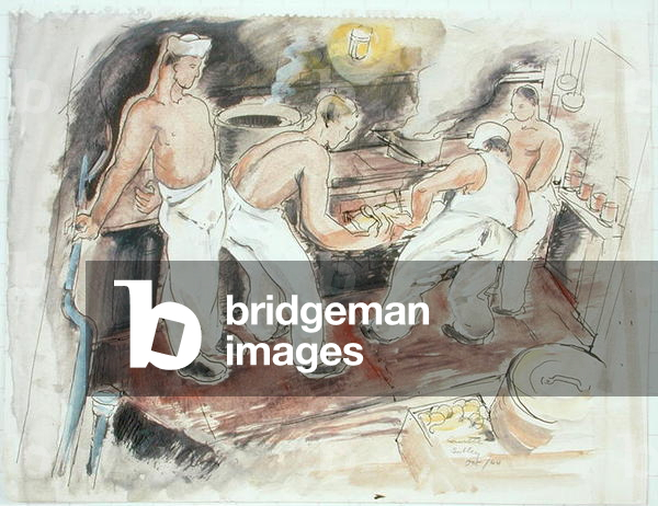 Corvette Pantry, 1944 (w/c mit Stift und Tinte auf Papier)