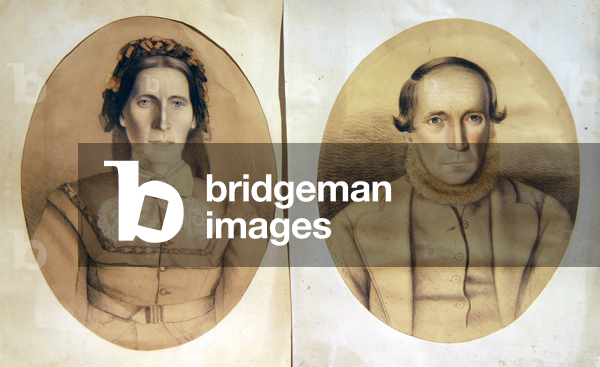 Portrait of a husband and wife, c.1880 (coloured chalks on paper)