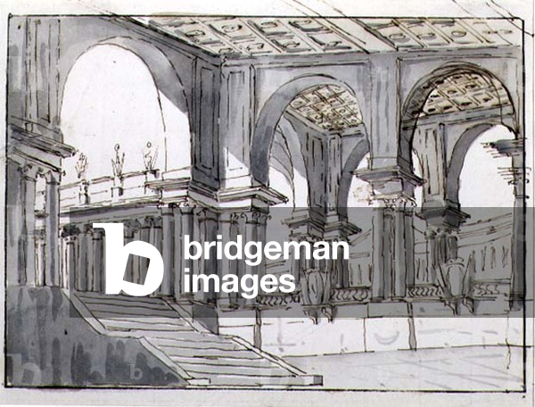 Design for a Neo-Classical Stage Set, 1780 (pen & ink and w/c on paper)