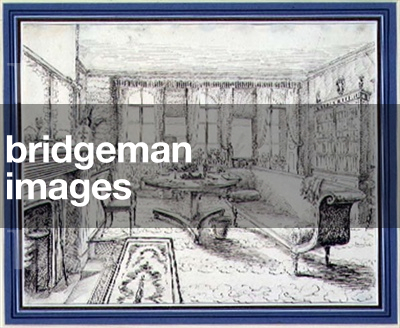 An English Regency country house interior, 1838 (pen & sepia ink on paper)