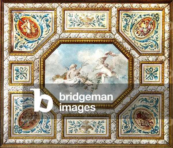 Music room ceiling with putti playing instruments (w/c & gouache on paper)