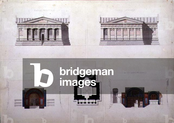Design for a Greek Revival style mausoleum, C.1835 (pen & ink with w/c on paper)