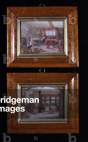 Two Cottage Interiors, c.1840 (w/c on paper)
