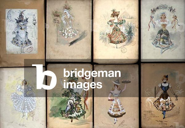 Eight designs for political slogans including 'Oranges and Lemons' and 'The Education of the Nation', 1890 (w/c on paper)