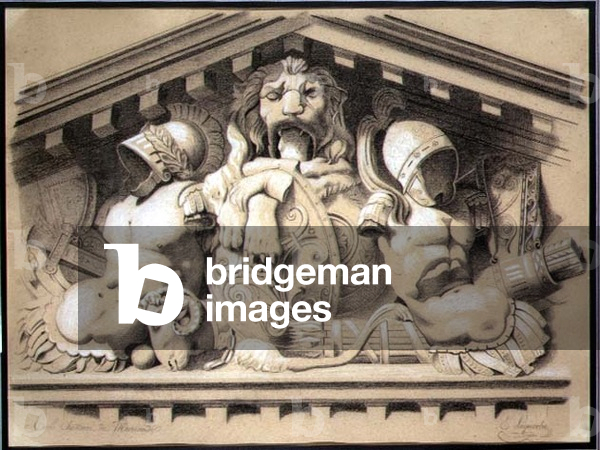 A Sculptural Pediment in the Louvre (charcoal with white chalk on paper)
