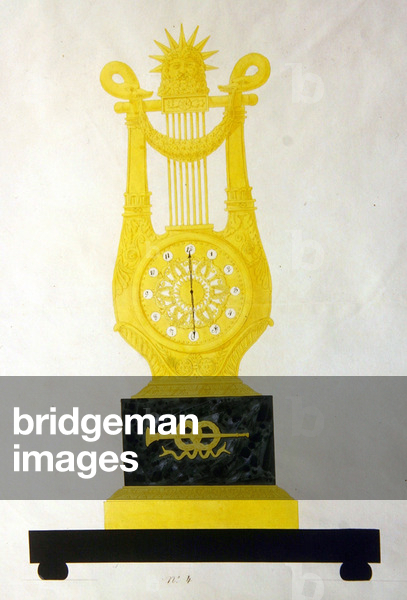 Apollo: an allegorical lyre clock, c.1820 (w/c, gouache, pen & ink, on laid paper)