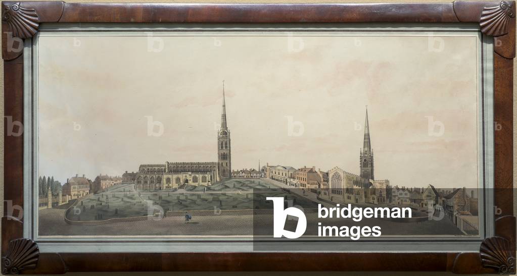 A panoramic view of the town of Coventry (w/c with pen & ink on paper)