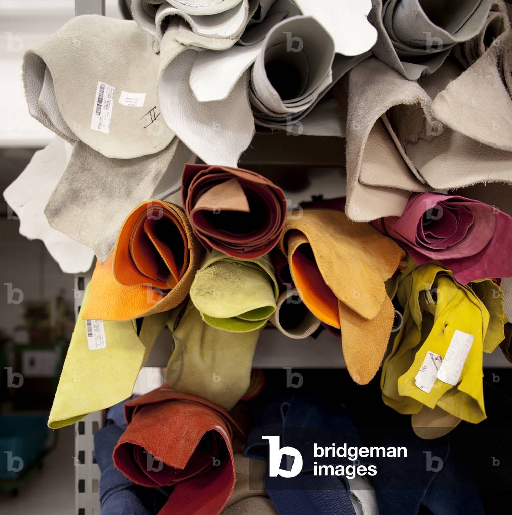 Stock of leather, Paris, France (photo)
