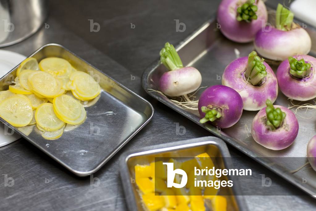 Garnishes, restaurant kitchen, Paris, France (photo)
