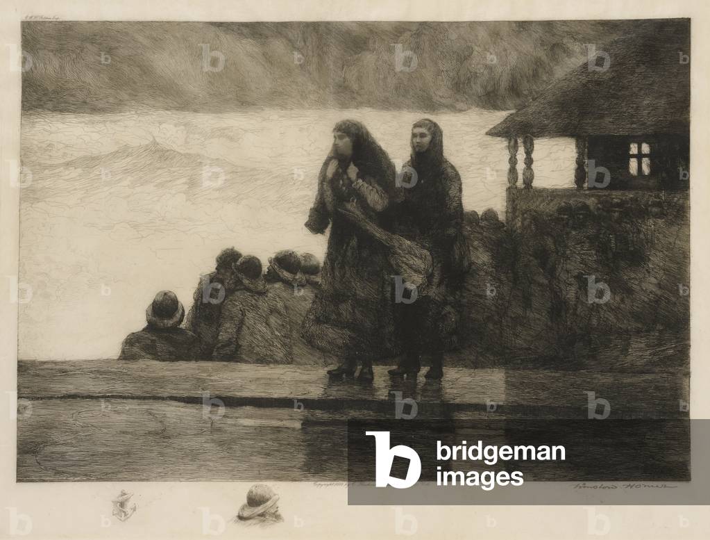 "Die Gefahren des Meeres", 1888 von Winslow Homer, b/w