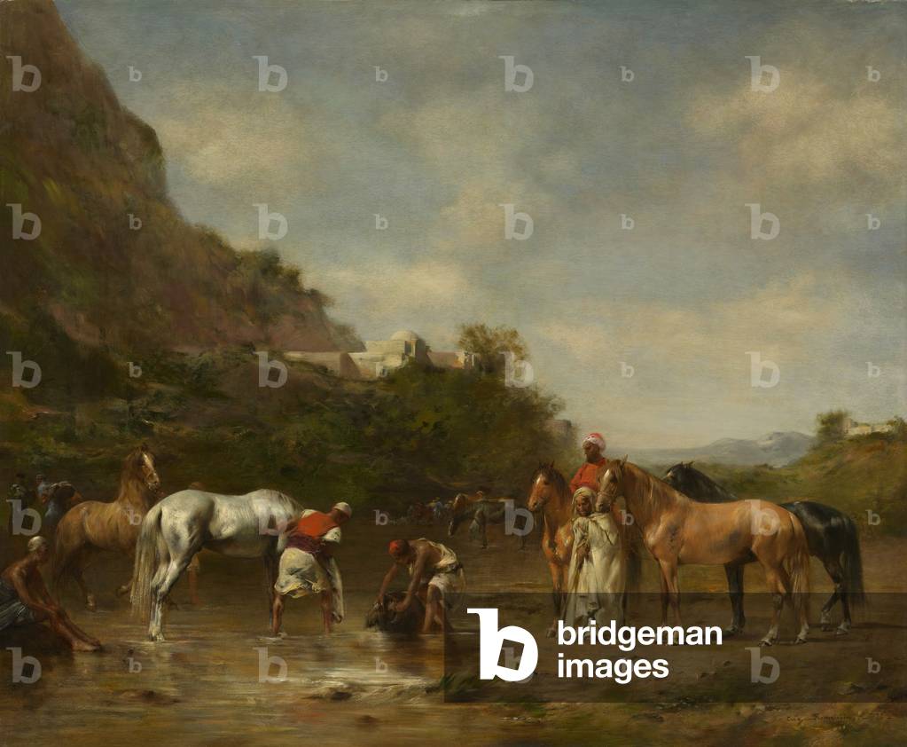 Araber Bewässerung ihre pferde, 1872 (öl auf tafel)