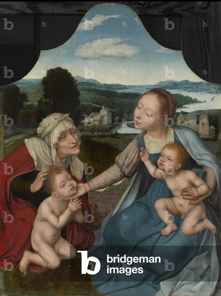 Immagine di Dipinto "madonna col bambino con santi Elisabetta e john il battista", 16th Secolo di Quentin Mass