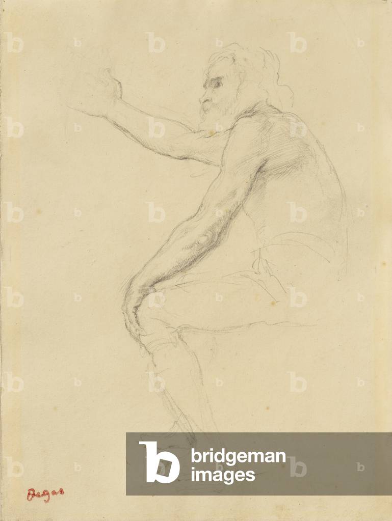 Immagine di Disegno "seduti vecchio", 19th Secolo di Edgar Degas, b/w
