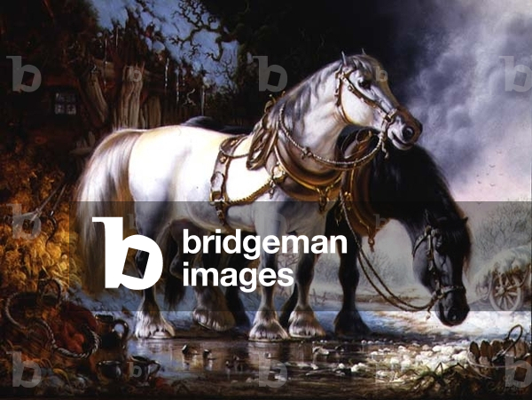 Image of Painting depicting Shire Horses on a Winter's Day (one of a pair), C20th century by Margaret Lisle