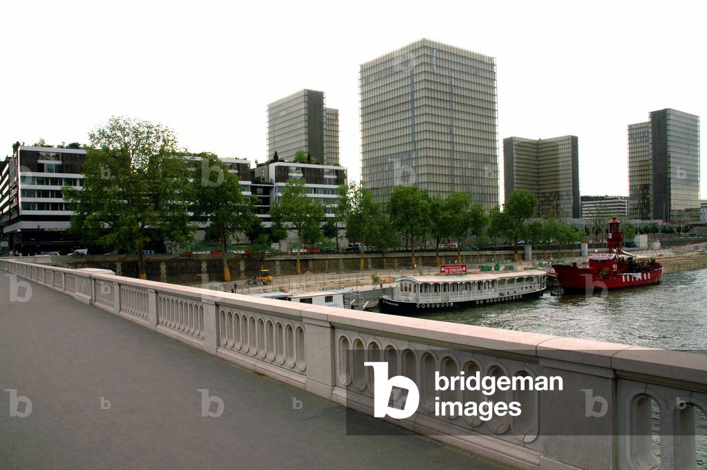 View of the Bibliotheque Nationale de France (BNF or B.N.F.) site Francois Mitterrand in Paris, realized by architect Dominique Perrault in 1995.