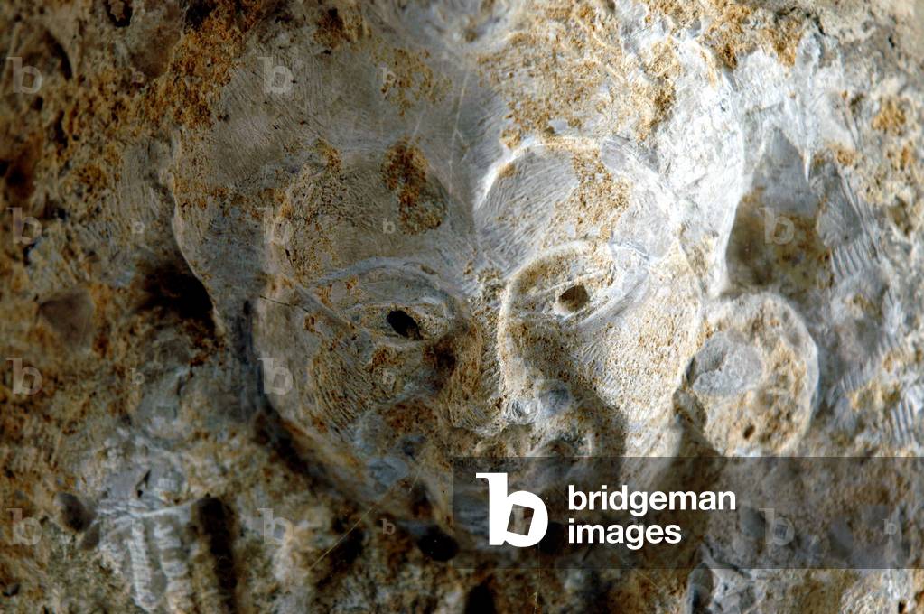 "Scultura intarsiata nel muro di una casa del XV secolo a Noyers sur serene (Yonne)"