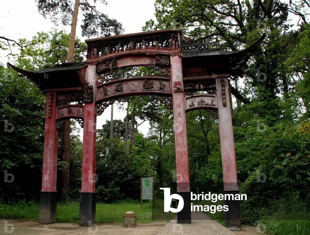 Bois de Vincennes, vestige of the village built for the 1907 colonial exhibition in Paris. This is the Gate of Asia.