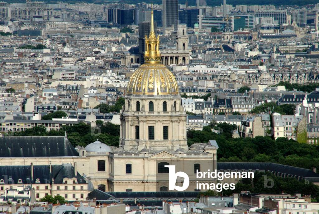 Air view of the Invalides and the roofs of Paris.