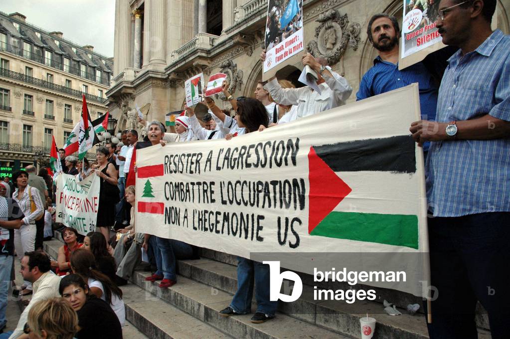 Paris, France, August 02, 2006: Demonstration for peace in Lebanon, Place de l'Opera Garnier.