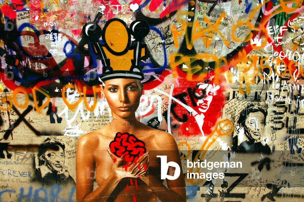 The facade of the Hotel Particulier de Serge Gainsbourg, tagged by fans, rue de Verneuil in the 7th arrondissement of Paris.