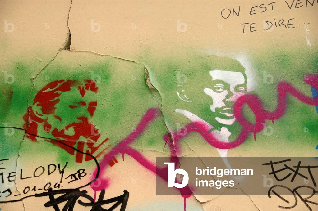 Portraits of Serge Gainsbourg draw by fans on the wall of his mansion on Rue de Verneuil in the 7th arrondissement of Paris.