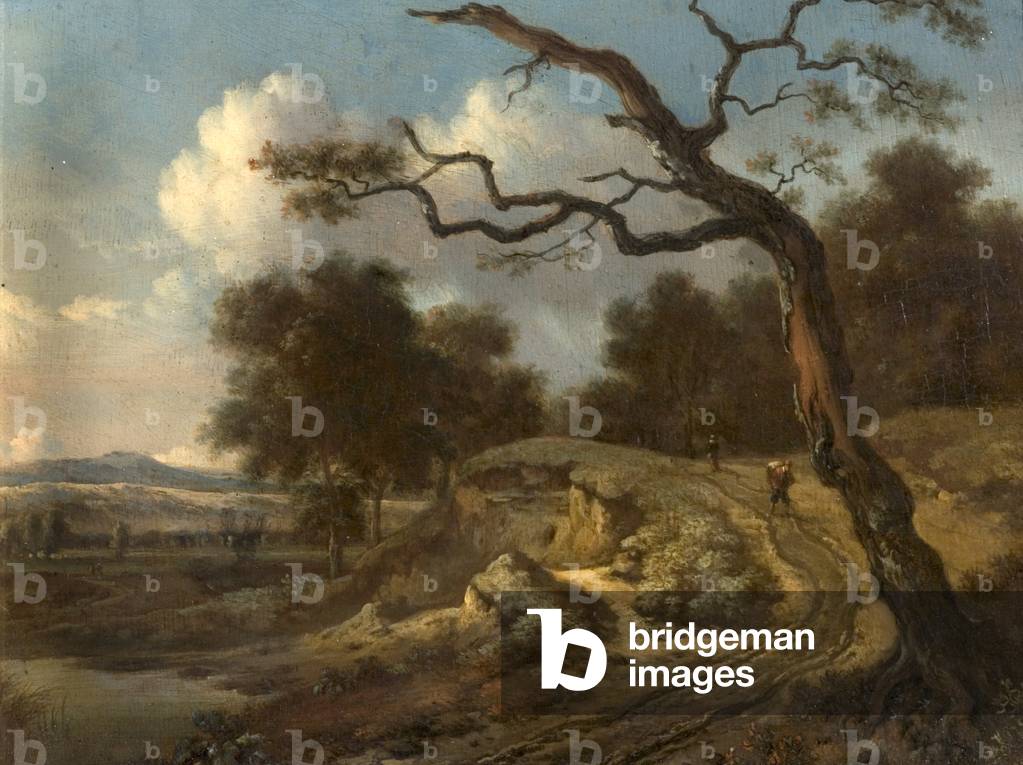Landscape with Peasants and a Road (oil on wood)